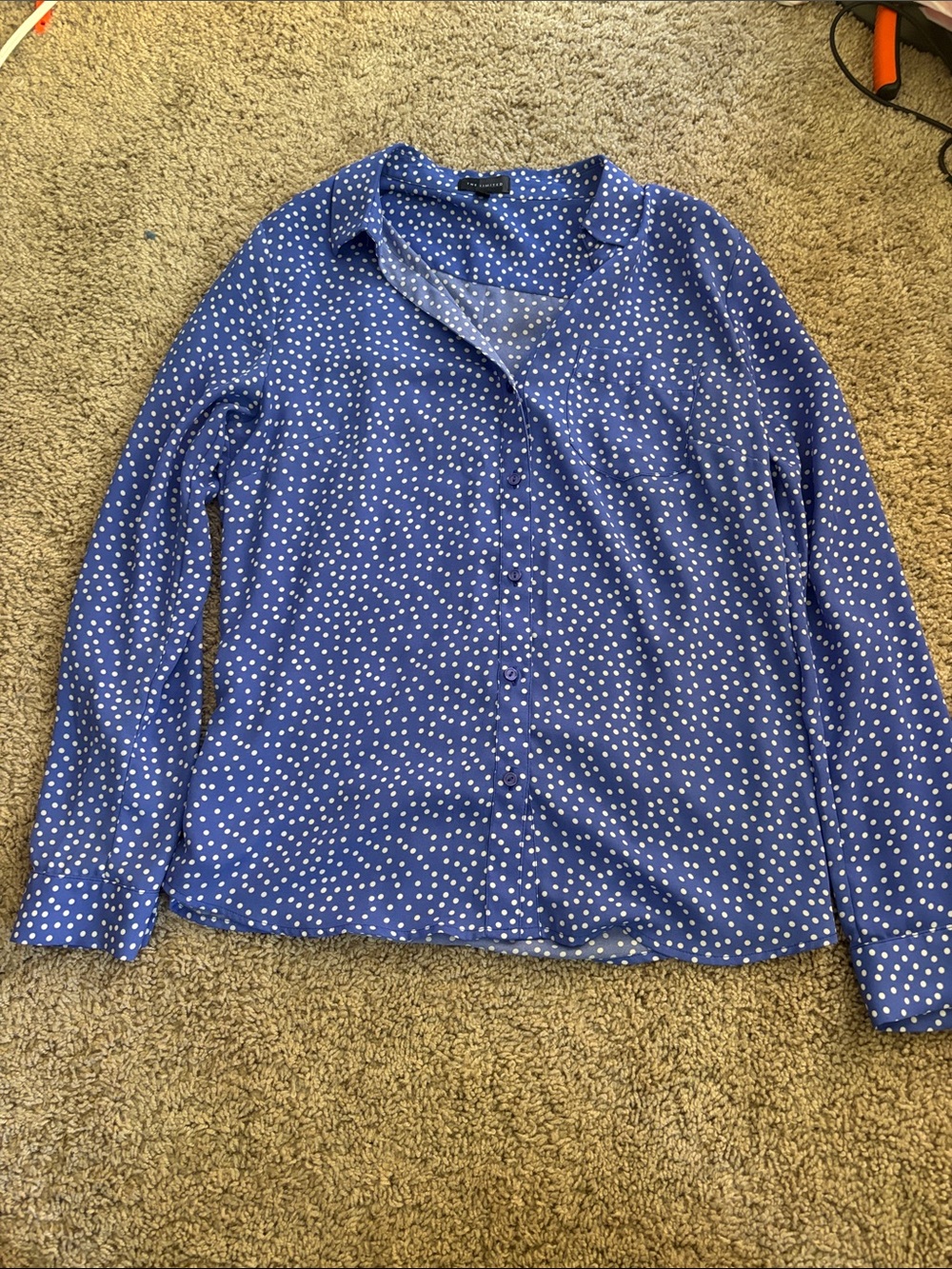 Blue and White polka dot button down